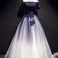 Modest Royal Blue Long Flowy Evening Prom Dresses With Lace Appliques