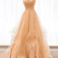 Spaghetti Straps V-neck Lace Up Back Long Princess Prom Dresses Cute Dresses