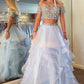 Two Pieces Beading Light Blue And Silver Princess Prom Dresses Cute Party Dresses