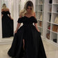 Off The Shoulder Black Long A-line Simple Prom Dresses Modest Party Dresses