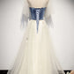 Elegant Ivory And Blue Flowy Princess Prom Dresses For Teens Long Homecoming Dresses