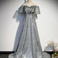 Pretty Silver Off The Shoulder Long A-line Prom Dresses For Teens