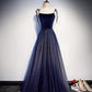 Spaghetti Straps Glitter Long A-line Lace Up Prom Dresses
