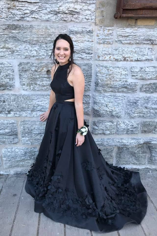 Beautiful Black Satin Prom Dresses Modest A-ling Party Gowns