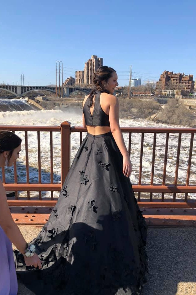 Beautiful Black Satin Prom Dresses Modest A-ling Party Gowns