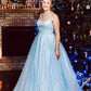 Light Blue Elegant Spaghetti Straps Plus Sizes Long Princess Prom Dresses