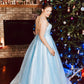 Light Blue Elegant Spaghetti Straps Plus Sizes Long Princess Prom Dresses