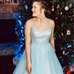 Light Blue Elegant Spaghetti Straps Plus Sizes Long Princess Prom Dresses