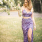 Two Pieces Saprkly Front Split Long Prom Dresses Party Gowns