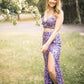 Two Pieces Saprkly Front Split Long Prom Dresses Party Gowns