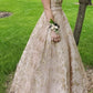 Gorgeous A-line V-neck Long Lace Princess Dresses Gold Prom Dresses