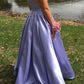 Classy Long A-line Satin Prom Dresses Simple Lilac Party Dresses