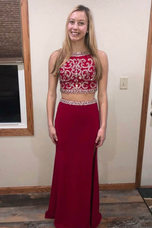 Pretty Two Pieces Long Beading Party Prom Dresses For Teens