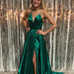 Simple Spaghetti Straps Front Split Zipper Back Long Prom Dresses