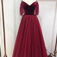Spaghetti Straps Flowy Burgundy Long A-line Simple Princess Prom Dresses