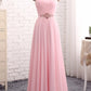 Elegant Strapless A-line Pink Chiffon Long Prom Dresses Girly Dresses