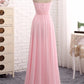 Elegant Strapless A-line Pink Chiffon Long Prom Dresses Girly Dresses