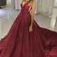 Sparkly Tight Long Ball Gown Sequin Shiny Burgundy Princess Prom Dresses M891