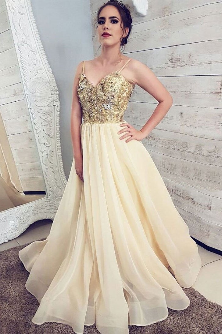 Unique Spaghetti Straps Beautiful A-line Prom Dresses Pretty Long Party Gowns