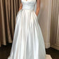 Ivory Spaghetti Straps Satin A-line Prom Dresses With Pockets