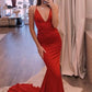 Simple Sheath Red Long Spaghetti Straps Prom Dresses Pretty Party Dresses