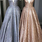 Amazing Unique V-neck Long Prom Dresses Gorgeous Modest Floor Length Party Dresses