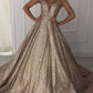 Sparkly V-neck Long Ball Gown Prom Dresses Modest Quinceanera Dresses