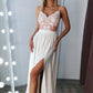 Elegant Ivory Long Lace Appliqeus A-line Prom Dresses Spaghetti Straps Party Dresses