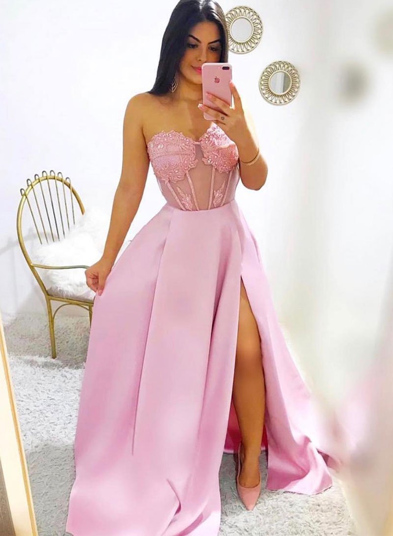 Modest A-line Sweetheart Long Prom Dresses Fashion Prom Gowns