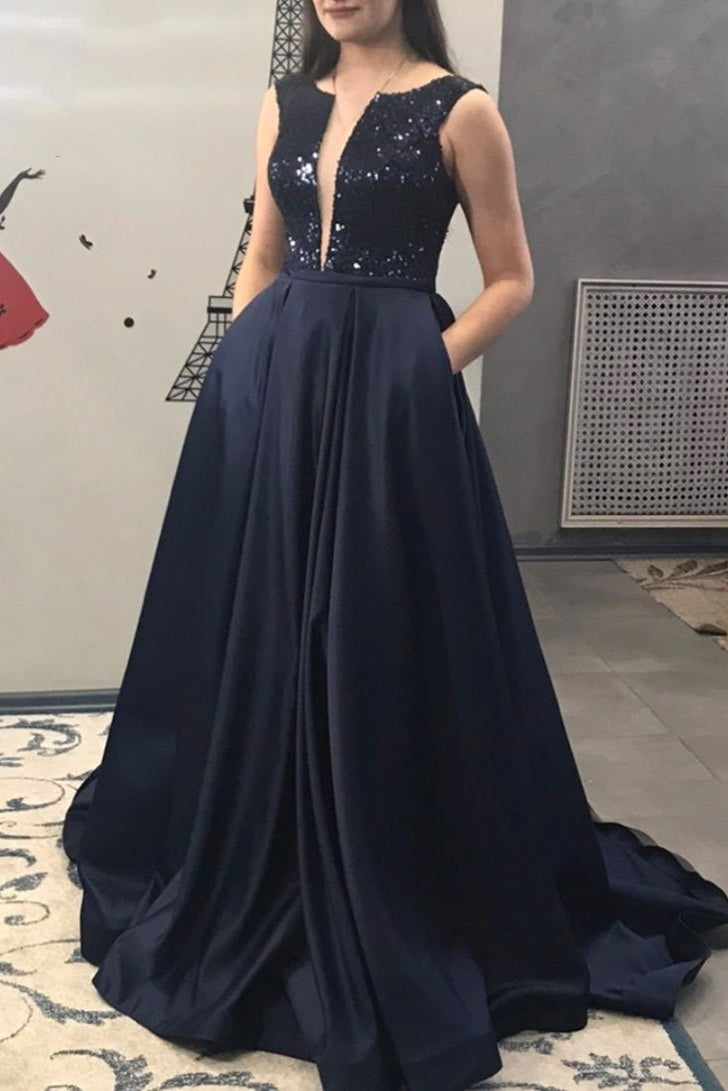 Formal A-line Long Elegant Prom Dresses With Pockets Fashion Dresses
