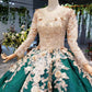 Gorgeous Modest Ball Gown Green Prom Dresses With Sleeves Sparkly Wedding Dresses