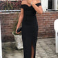 Off The Shoulder Sheath Black Floor Length Simple Casual Prom Dresses Party Dresses