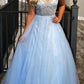 Sky Blue V-neck Charming Beaded Tulle A Line Ball Dresses Junior Prom Dresses