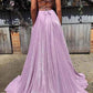 Sparkly Purple A-line New Spaghetti Straps Fashion Evening Dresses Long Prom Dresses