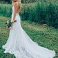 Charming V Neck Sleeveless Lace Appliques Sheath Sweep Train Wedding Dresses