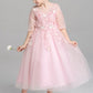A Line Round Neck 3/4 Sleeves With Appliques Tea Length Flower Girl Dresses F90 - Ombreprom