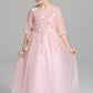 A Line Round Neck 3/4 Sleeves With Appliques Tea Length Flower Girl Dresses F90 - Ombreprom