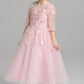 A Line Round Neck 3/4 Sleeves With Appliques Tea Length Flower Girl Dresses F90 - Ombreprom