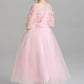 A Line Round Neck 3/4 Sleeves With Appliques Tea Length Flower Girl Dresses F90 - Ombreprom