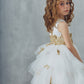 Satin Sleeveless With Beaded Appliques Round Neck Ball Gown Flower Girl Dresses
