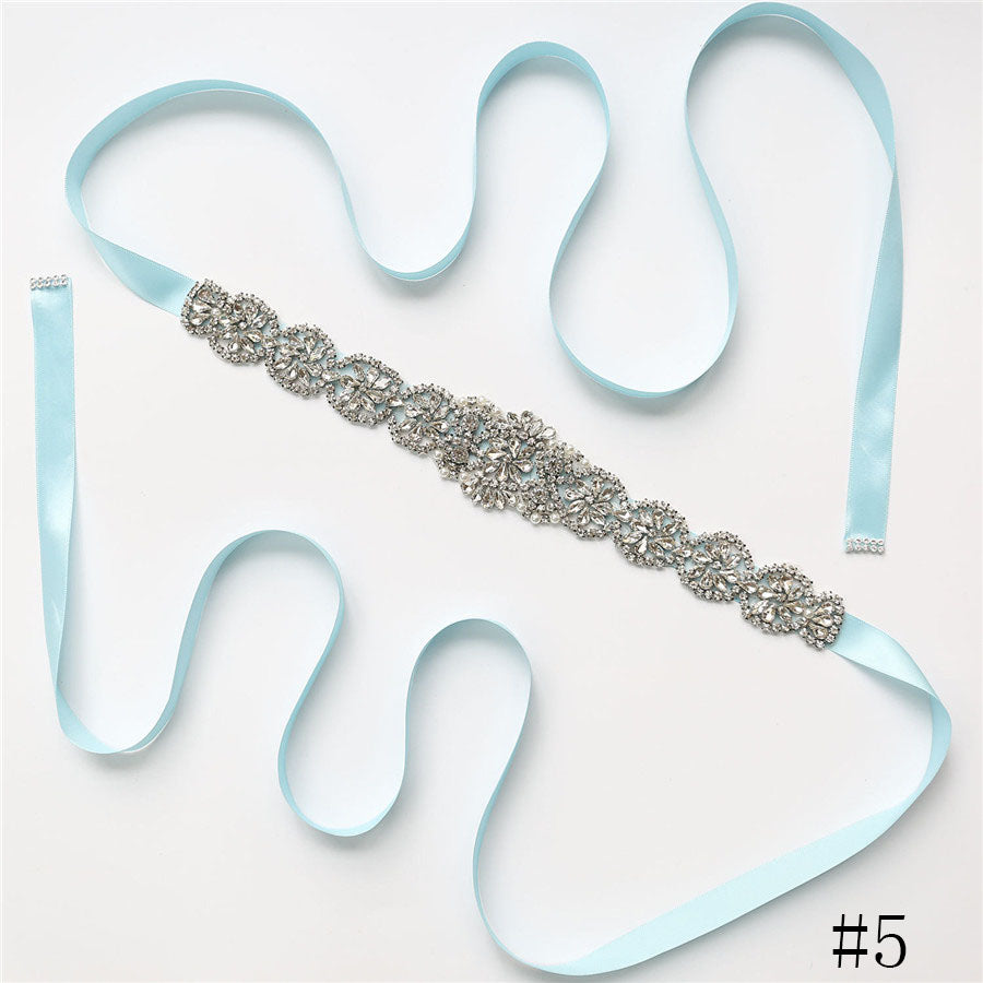 Gorgeous Long Crystal Sashes with Ribbon A02