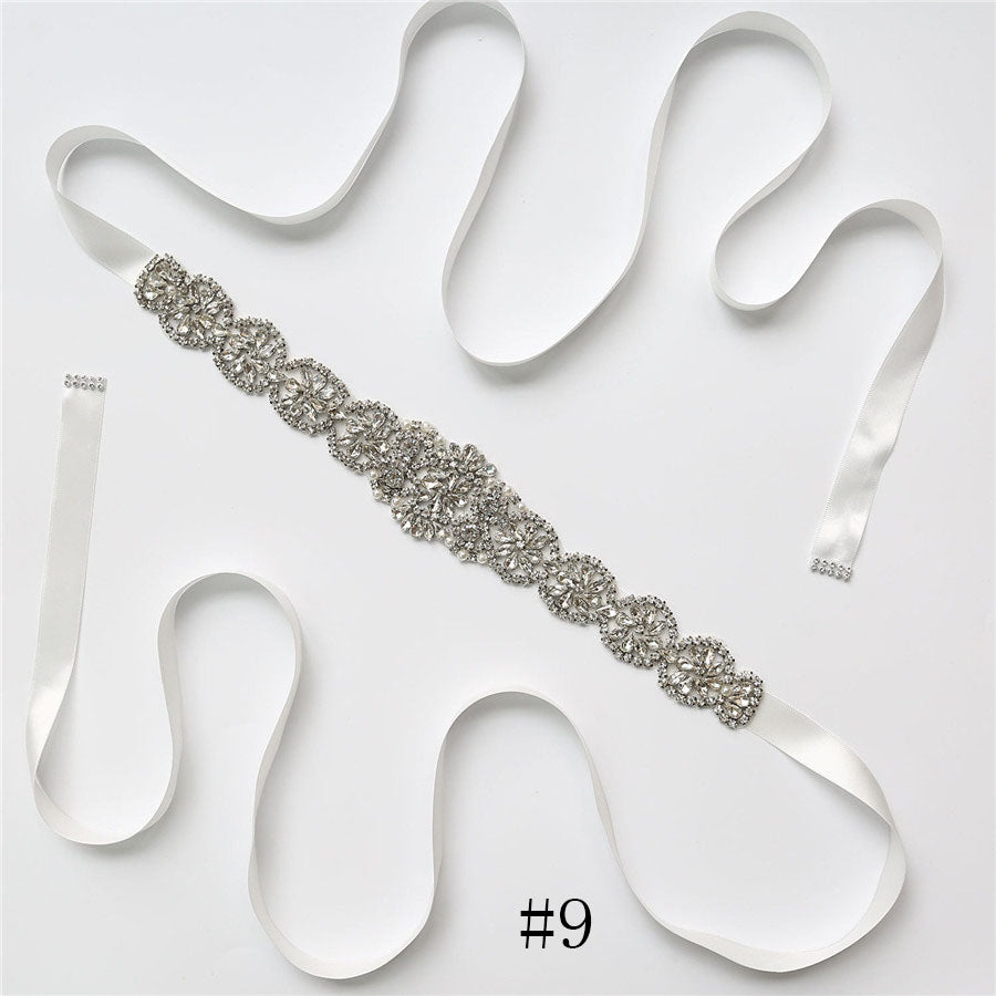 Gorgeous Long Crystal Sashes with Ribbon A02