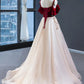 A Line Vintage Red Top Straps Tulle Formal Dresses Vintage Red Long Appliques Prom Dresses