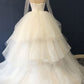 Unique White Multi-layer Beaded Ball Gown Wedding Dresses