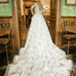Half Sleeves Sheer Deep V-neck Lace Applique Ball Gown Illusion Back Wedding Dresses