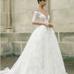 Half Sleeves Sheer Deep V-neck Lace Applique Ball Gown Illusion Back Wedding Dresses