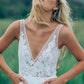 Charming V Neck Sheath Wedding Gowns,Sweep Train Appliques Wedding Dress OMW55 - Ombreprom