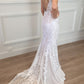 V Neck Sheath Floor Length Lace Appliques V Back Beach Wedding Dresses