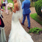 Strapless Sweetheart Sweep Train Appliques Mermaid Low Back Wedding Dresses
