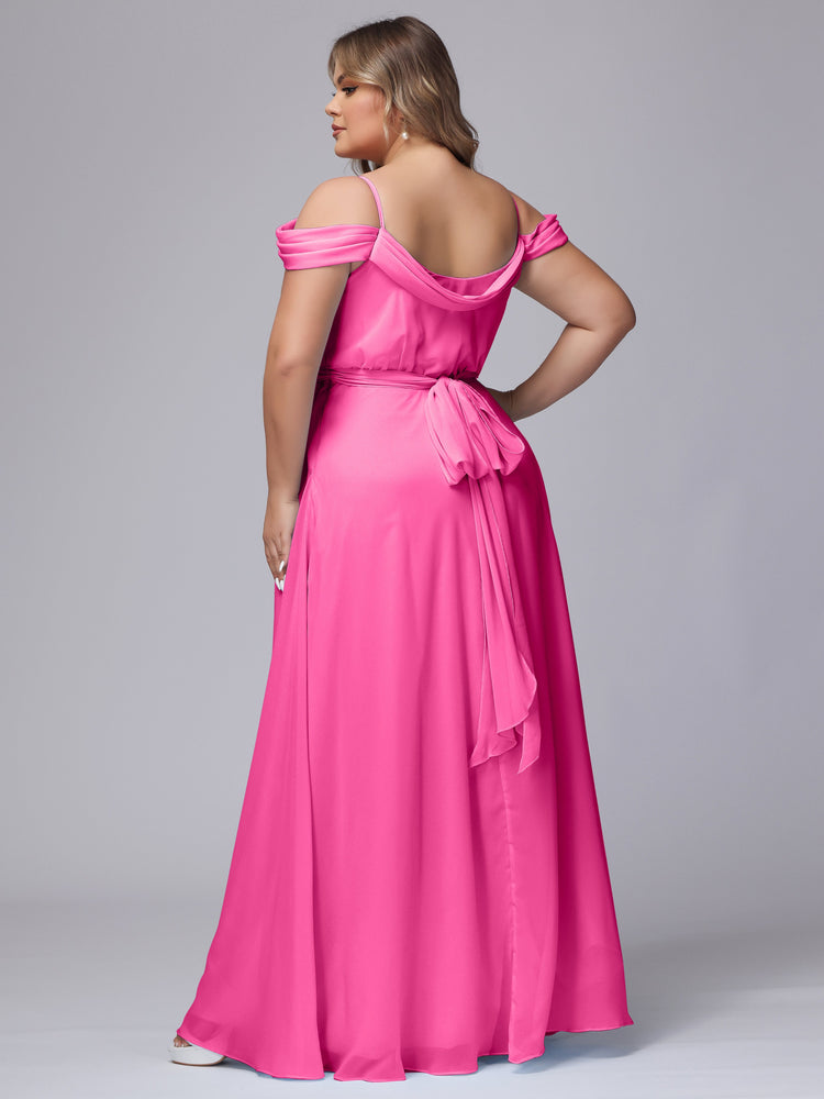 Long Chiffon Dress for Bridesmaid with Bow Lemon Plus Size main image 1